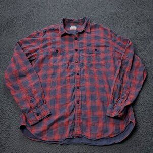 J. Crew Work Shirt Plaid Button Shirt Cotton Long Sleeve Red Mens Size L Large